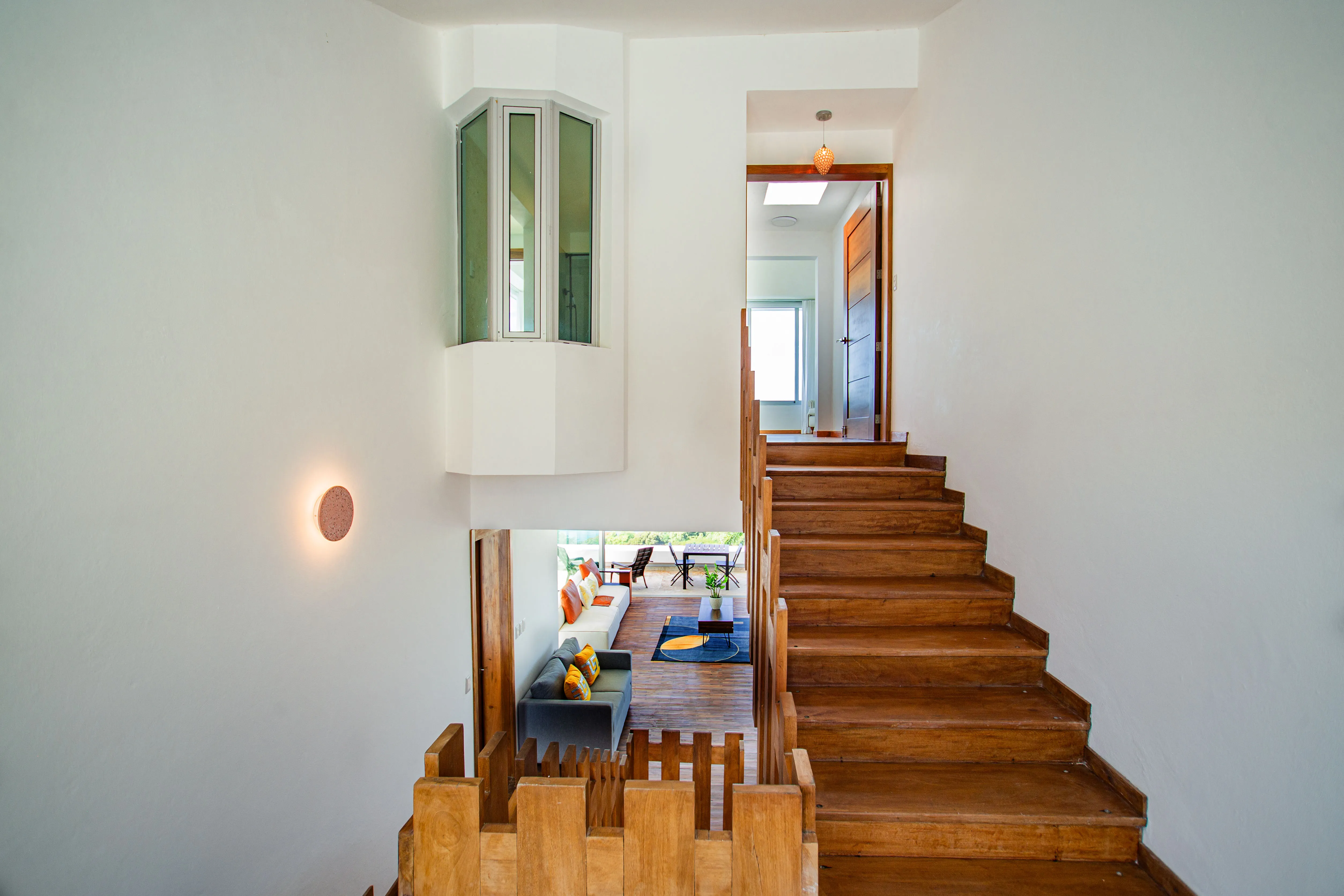 Open staircase and landing above the living area